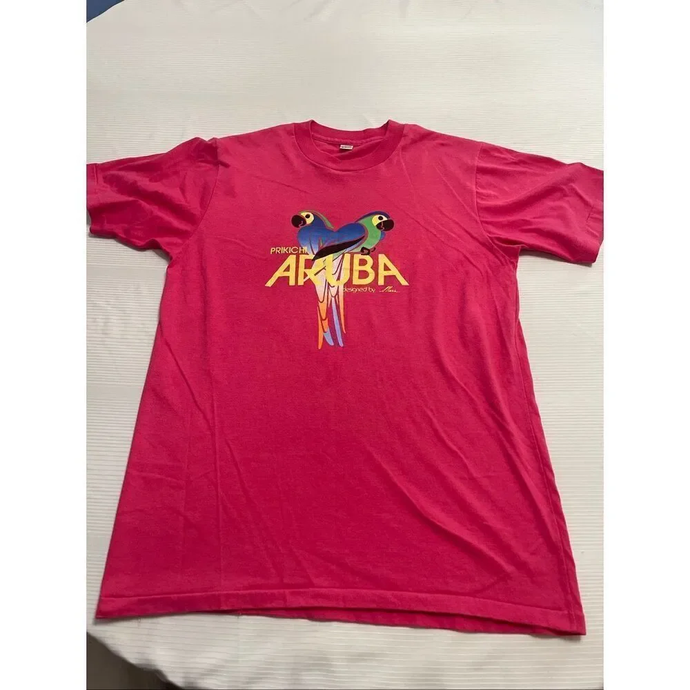 Artesala Prikichi Aruba Vintage 80s Pink Single Stitch T-Shirt Size M/L See Meas